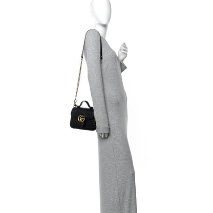Calfskin Matelasse Mini GG Marmont Top Handle Shoulder Bag Black