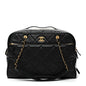 Shiny Grained Calfskin Quilted Travel Bowling Bag Black