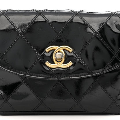 Patent Flap Waist Belt Bag Black