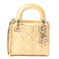 Iridescent Metallic Lambskin Cannage Mini Lady Dior Soft Yellow