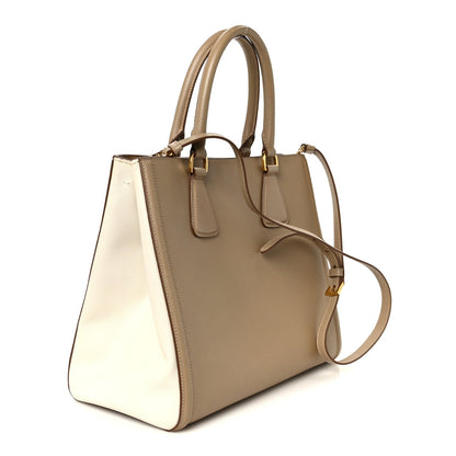 Saffiano Lux Bi-Color Tote Bag Visone Talco