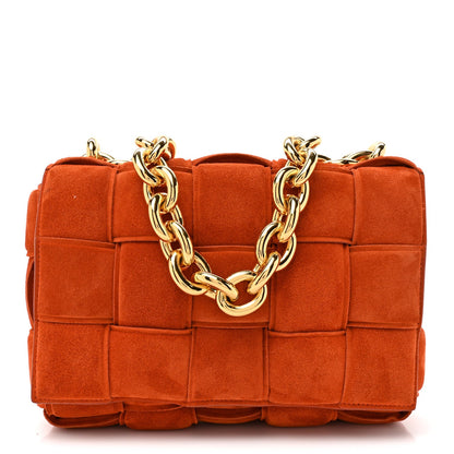 Suede Maxi Intrecciato Padded Chain Cassette Crossbody Bag Maple