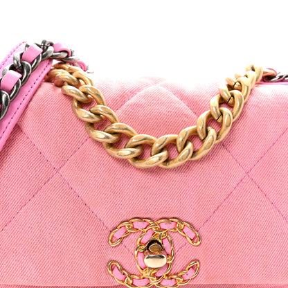 Denim Quilted Medium Chanel 19 Flap Neon Pink