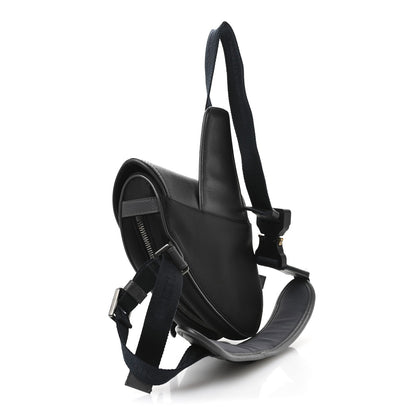 Nylon Grained Calfskin Saddle Bag Black Multicolor