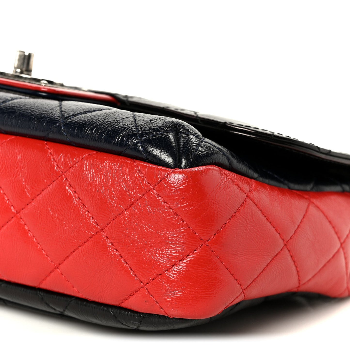 Shiny Goatskin Quilted Tri-Color Flap Black Red Navy