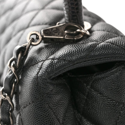 Caviar Lizard Embossed Quilted Small Coco Handle Flap Black