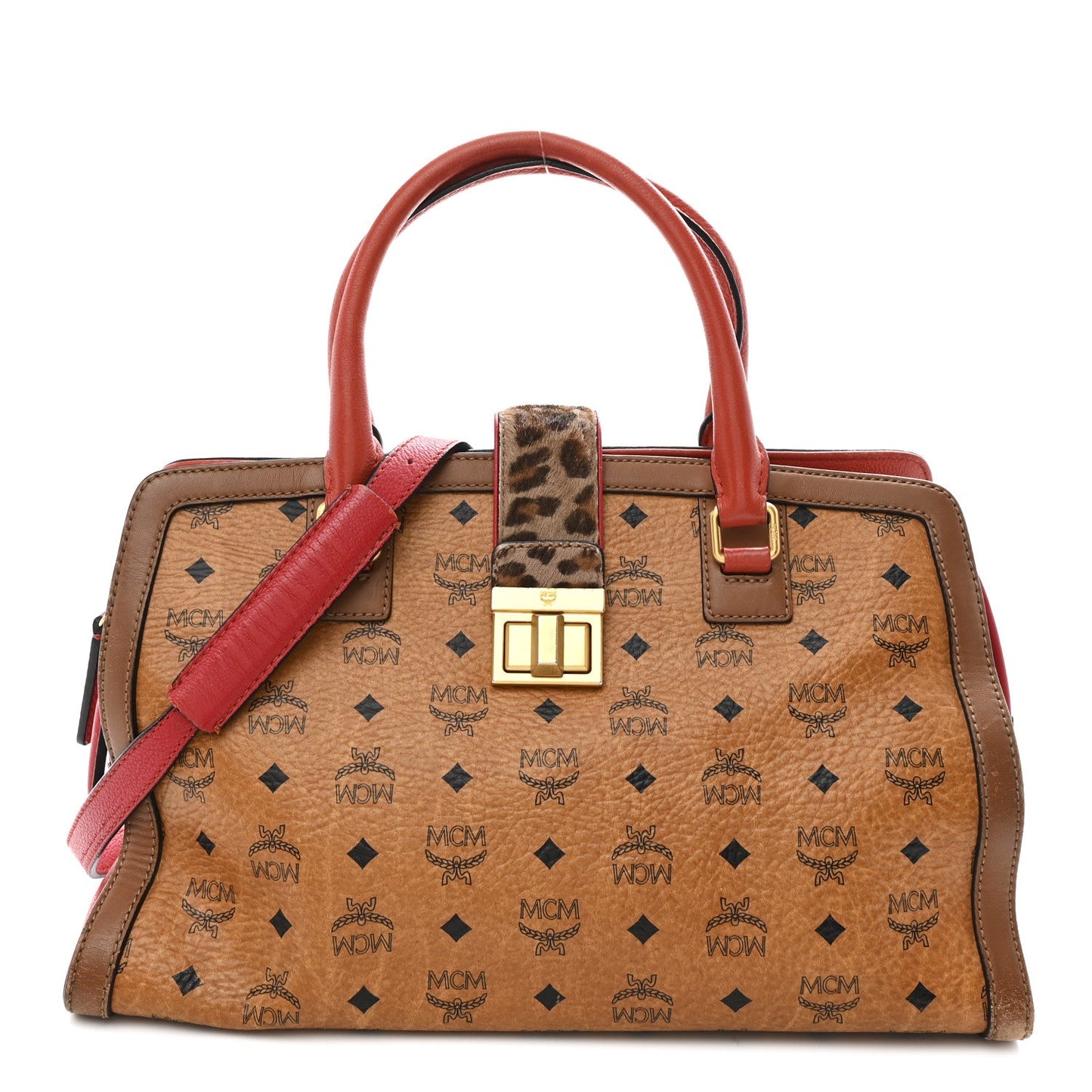 Visetos Calfskin Calf Hair Leopard Print Little Veronica Tote Cognac Multicolor