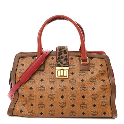 Visetos Calfskin Calf Hair Leopard Print Little Veronica Tote Cognac Multicolor