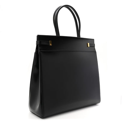 Smooth Calfskin Manhattan North South Shopper Tote Black
