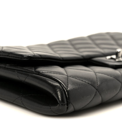 Lambskin Quilted Clutch With Chain Flap Black