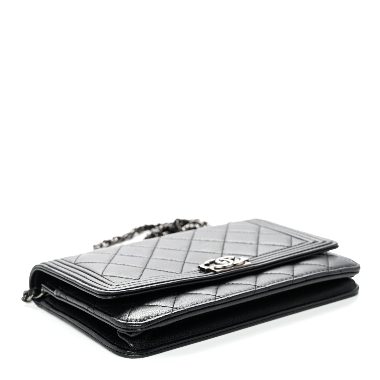 Lambskin Quilted Boy Wallet On Chain WOC Black