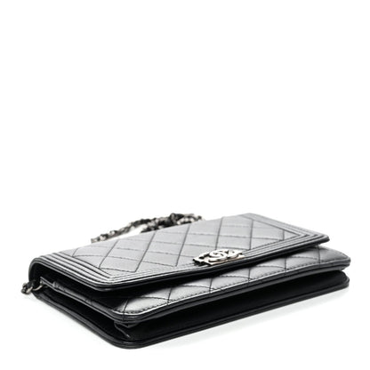 Lambskin Quilted Boy Wallet On Chain WOC Black