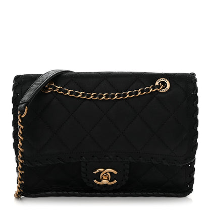 Iridescent Calfskin Small Happy Stitch Flap Black