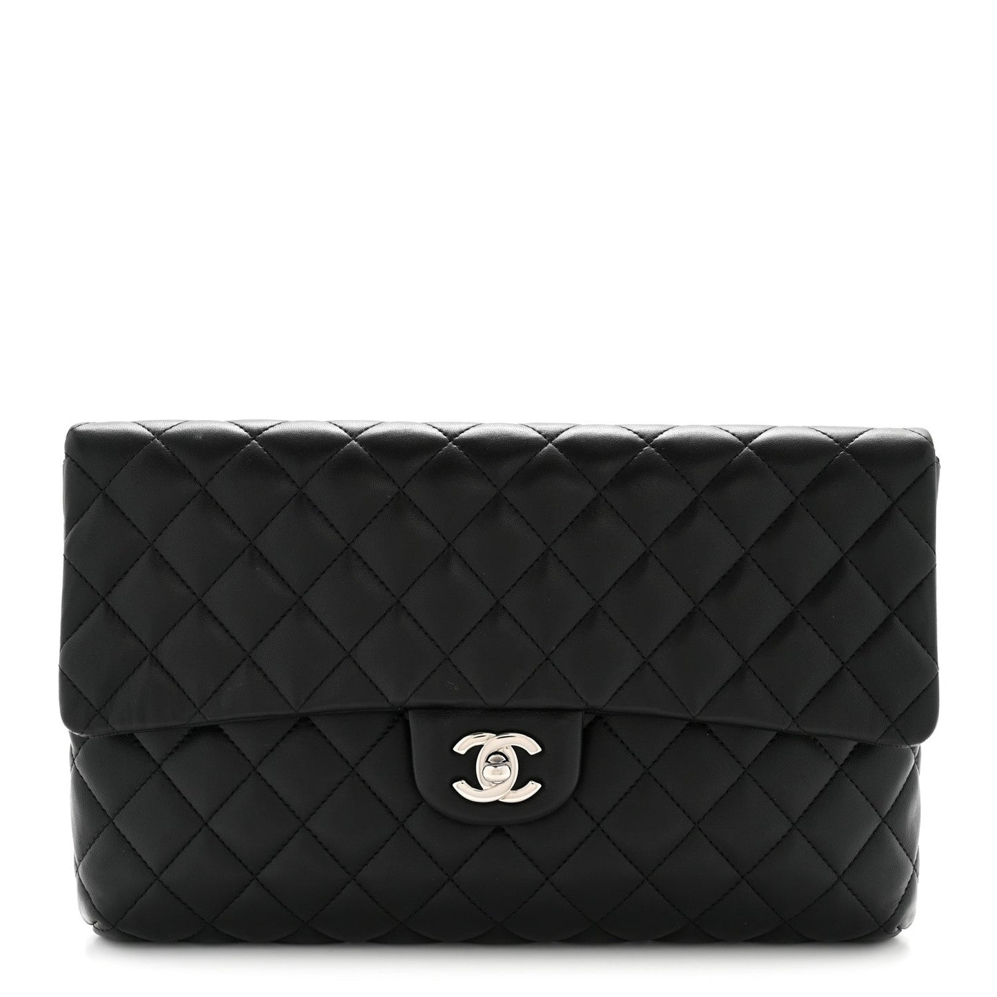 Lambskin Quilted Flap Clutch Black