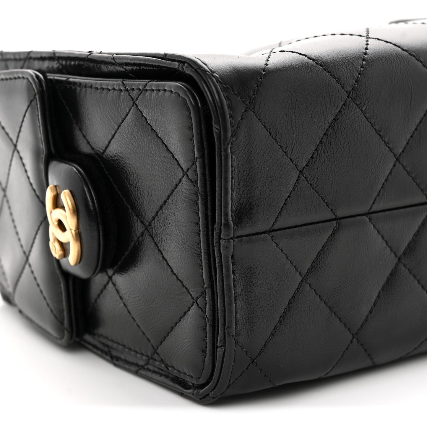 Shiny Crumpled Calfskin Quilted Mini Chanel 25 Handbag Black