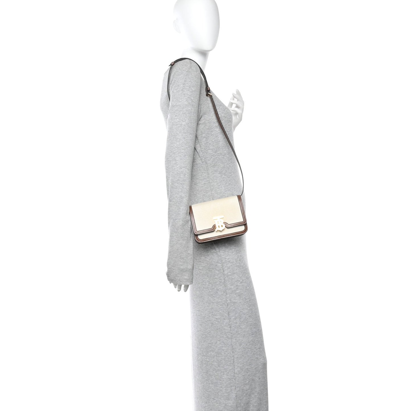 Canvas Calfskin Mini TB Bag Natural Malt Brown