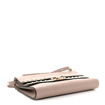 Grainy Calfskin Rockstud Double Flap Crossbody Bag Poudre