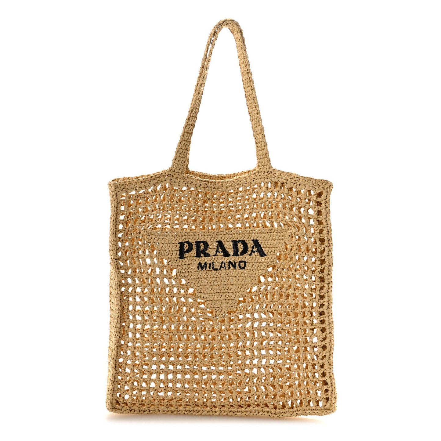 Yarn Raffia Effect Crochet Logo Embroidered Tote Bag Naturale