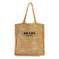 Yarn Raffia Effect Crochet Logo Embroidered Tote Bag Naturale