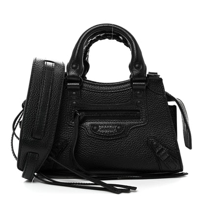 Grained Calfskin Neo Classic Black Hardware Nano City Crossbody Black