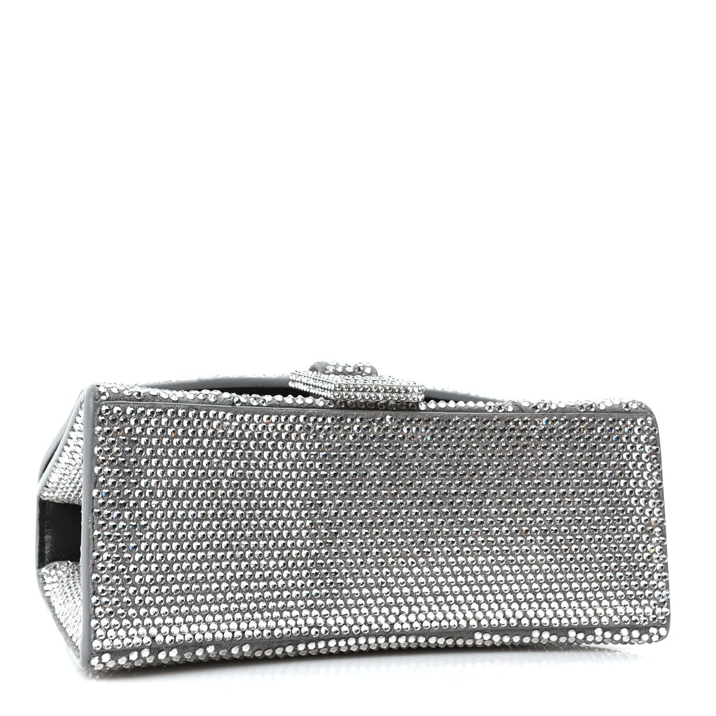 Strass Suede Hourglass Top Handle Bag XS Smoke Grey Crystal