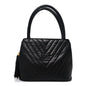 Lambskin Chevron Quilted Top Handle Tote Bag Black