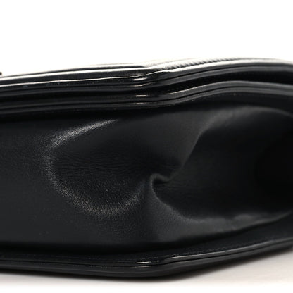 Lambskin Braided Woven Medium Boy Flap Black