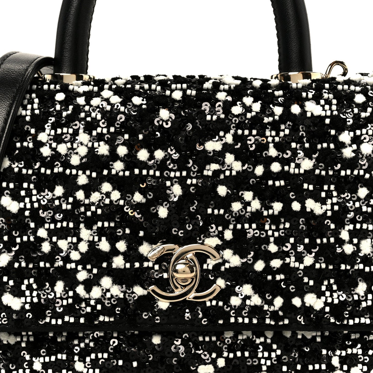Lambskin Sequin Beaded Extra Mini Coco Handle Flap Black White
