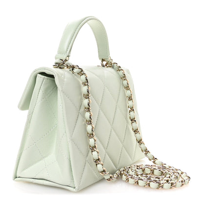 Caviar Quilted Retro Medium Twist Top Handle Clutch Light Green