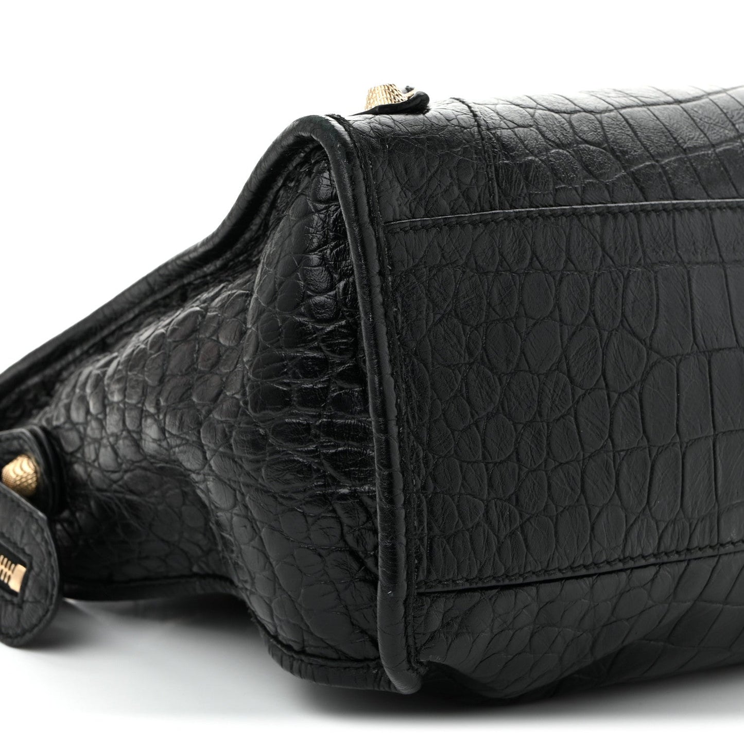 Calfskin Crocodile Embossed Giant 12 Gold Hardware City Black