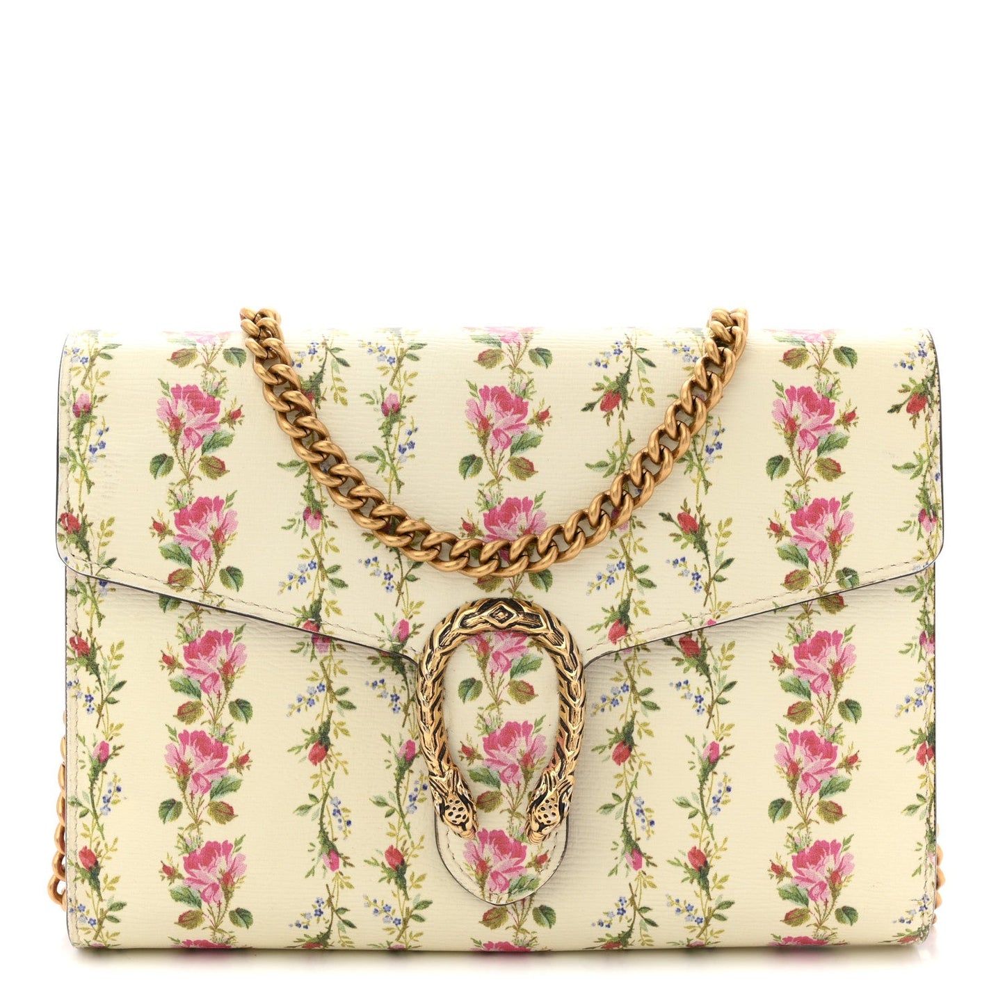 Calfskin Floral Print Mini Dionysus Chain Wallet Ivory Pink