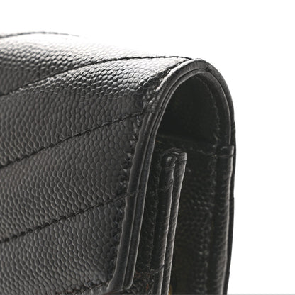Grain De Poudre Matelasse Chevron Monogram Envelope Chain Wallet Black
