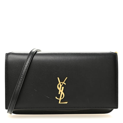 Grained Calfskin Monogram Phone Holder Crossbody Black