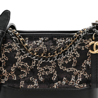 Sequin Calfskin Small Gabrielle Hobo Black Gold