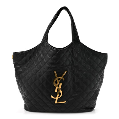Lambskin Quilted Maxi Icare Shopping Tote Black