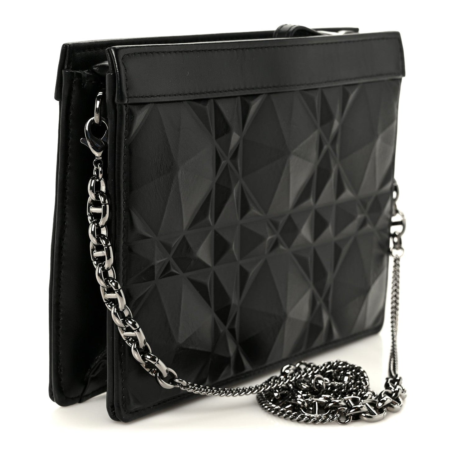Calfskin Macrocannage Diamond Caro Zipped Pouch With Chain Black