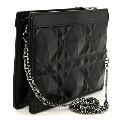 Calfskin Macrocannage Diamond Caro Zipped Pouch With Chain Black