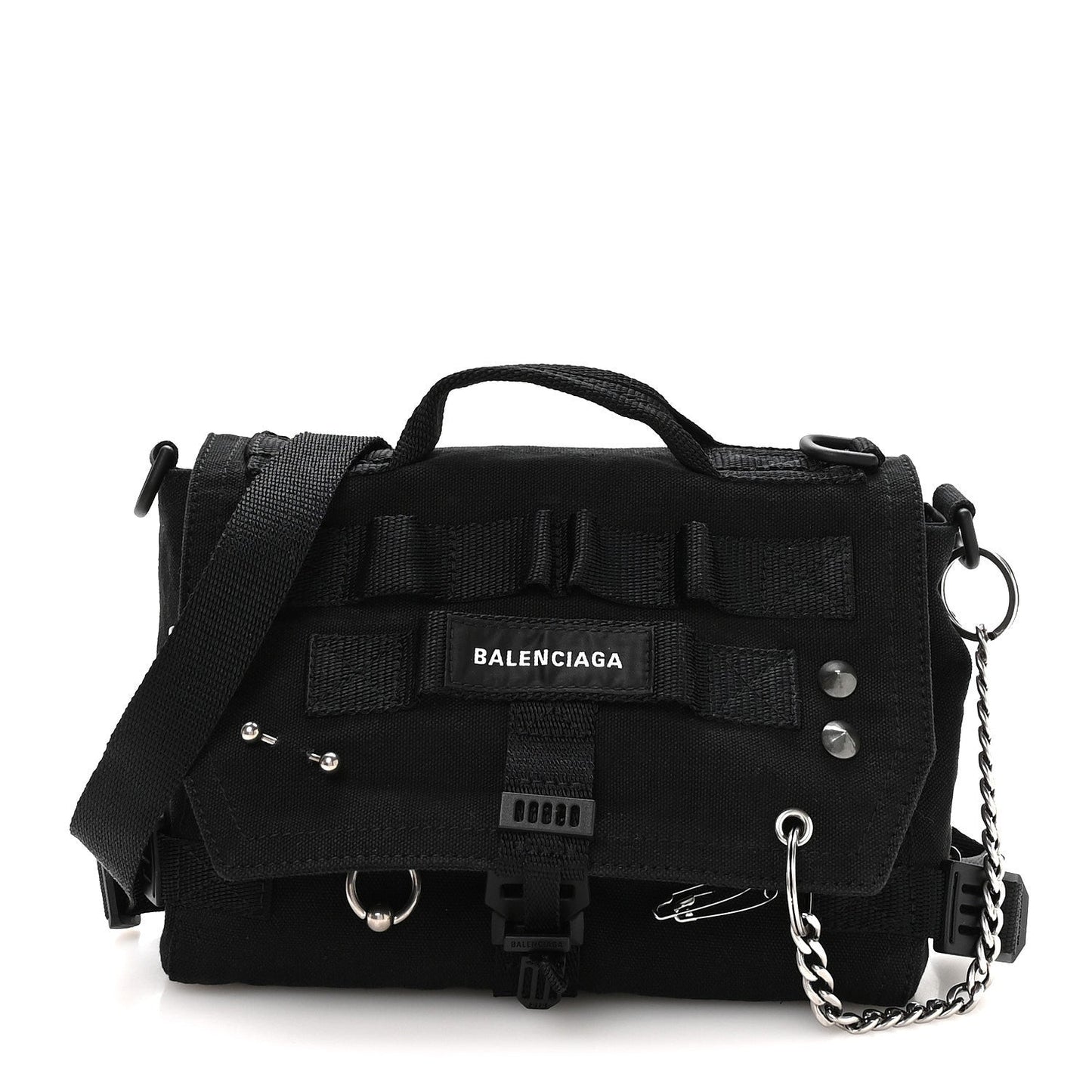 Canvas Pierced Army Messenger Bag Black