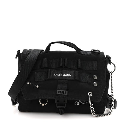 Canvas Pierced Army Messenger Bag Black