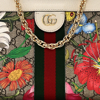 GG Supreme Monogram Flora Web Small Ophidia Chain Shoulder Bag White