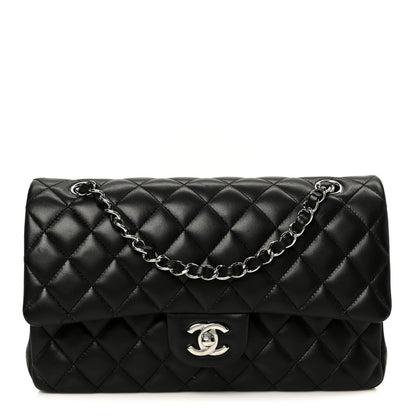 Lambskin Quilted Medium Double Flap Black
