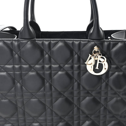 Calfskin Macro Cannage Medium Book Tote Black