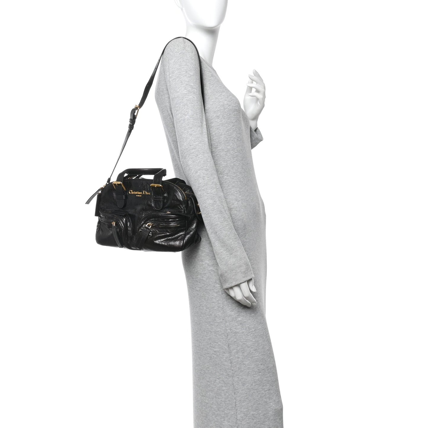 Crinkled Calfskin Small Grand Tour Bowling Bag Black