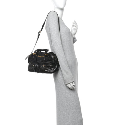 Crinkled Calfskin Small Grand Tour Bowling Bag Black