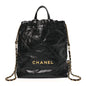 Shiny Calfskin Quilted Chanel 22 Backpack Black