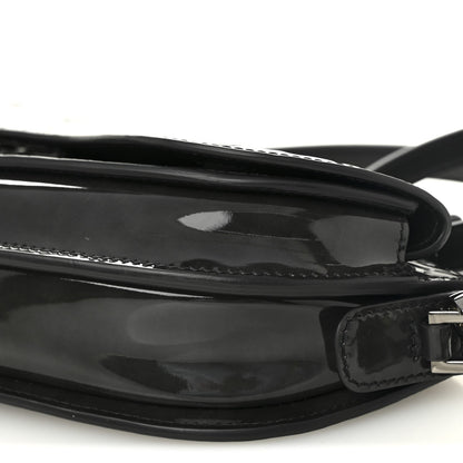 Patent Oblique Embossed Saddle Boxy Bag Black