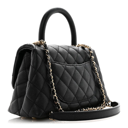 Caviar Quilted Mini Coco Handle Flap Black