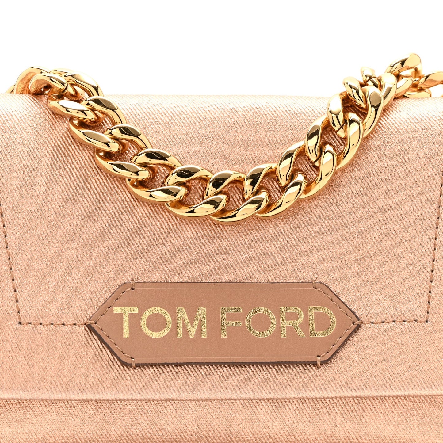 Coated Metallic Denim Mini Label Chain Shoulder Bag Iced Nude