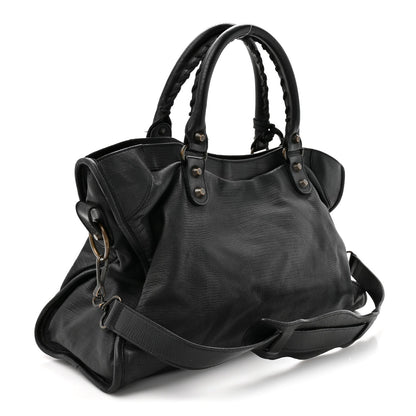 Calfskin Lizard Embossed Classic Hardware City Black