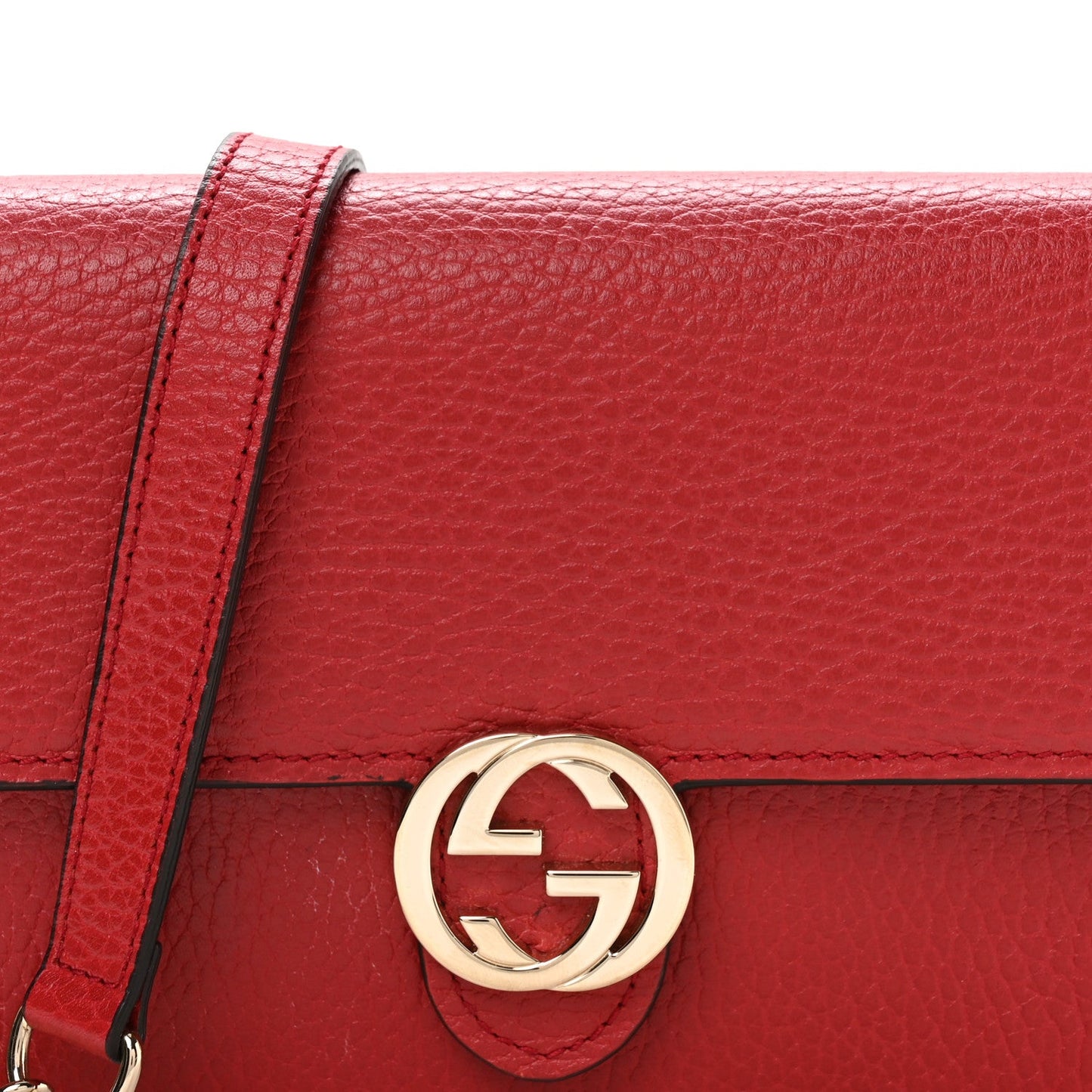 Dollar Calfskin Interlocking G Chain Wallet Red